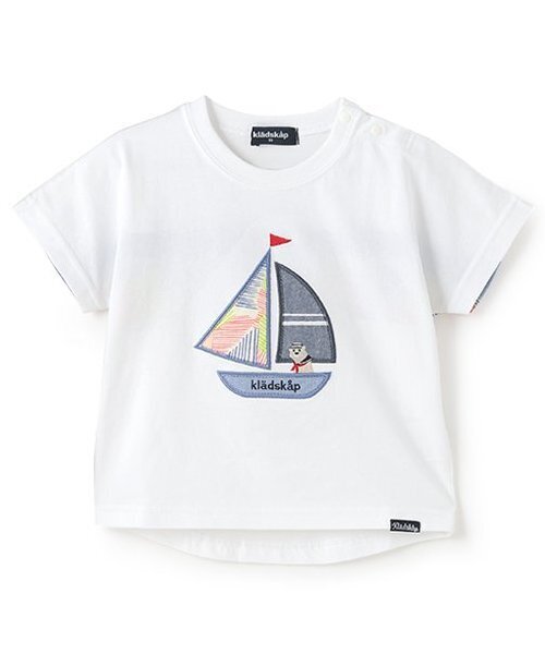 kladskap（クレードスコープ）の「ヨットアップリケ半袖Tシャツ（Tシャツ/カットソー・キッズ・ブルー/オフホワイト・120cm/110cm/100cm/90cm/80ｃｍ）」の2枚目の写真