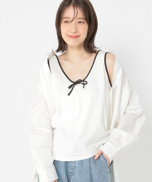 studio CLIP（スタディオクリップ）の「【WEB/一部店舗限定商品】USAコットンUネックリボンリンガータンク（タンクトップ・レディース・ネイビー/ライトグレー/ホワイト・MEDIUM/LARGE）」の4枚目の写真