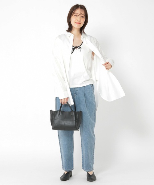 studio CLIP（スタディオクリップ）の「【WEB/一部店舗限定商品】USAコットンUネックリボンリンガータンク（タンクトップ・レディース・ネイビー/ライトグレー/ホワイト・MEDIUM/LARGE）」の6枚目の写真