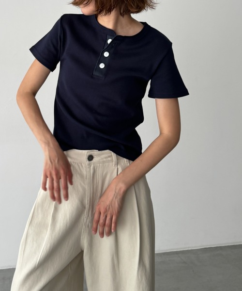 tシャツ HARING　ヴィンテージコットンヘンリーロングTシャツ レディース HARING ヴィンテージコットンヘンリーロングTシャツ（Tシャツ