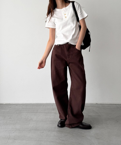 CANAL JEAN（キャナルジーン）の「HARING　ヴィンテージコットンヘンリー半袖Tシャツ（Tシャツ/カットソー・レディース・ネイビー/ホワイト・ONE SIZE）」の6枚目の写真