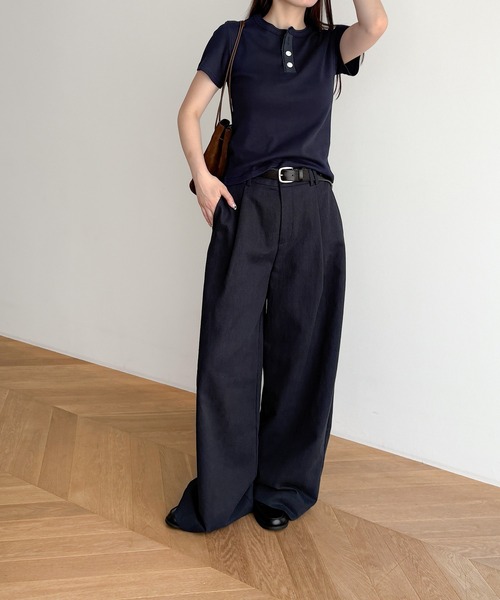 CANAL JEAN（キャナルジーン）の「HARING　ヴィンテージコットンヘンリー半袖Tシャツ（Tシャツ/カットソー・レディース・ネイビー/ホワイト・ONE SIZE）」の13枚目の写真