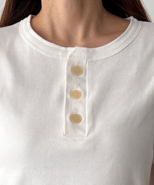 CANAL JEAN（キャナルジーン）の「HARING　ヴィンテージコットンヘンリー半袖Tシャツ（Tシャツ/カットソー・レディース・ネイビー/ホワイト・ONE SIZE）」の3枚目の写真