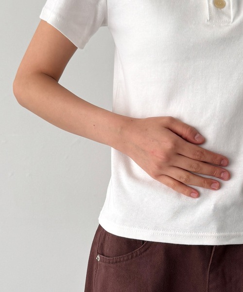 CANAL JEAN（キャナルジーン）の「HARING　ヴィンテージコットンヘンリー半袖Tシャツ（Tシャツ/カットソー・レディース・ネイビー/ホワイト・ONE SIZE）」の11枚目の写真