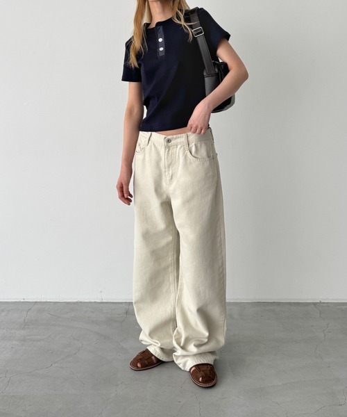 CANAL JEAN(キャナルジーン)の「HARING ヴィンテージコットンヘンリー半袖Tシャツ(Tシャツ/カットソー・レディース・ネイビー/ホワイト/カーキ/イエロー・ONE SIZE)」の12枚目の写真