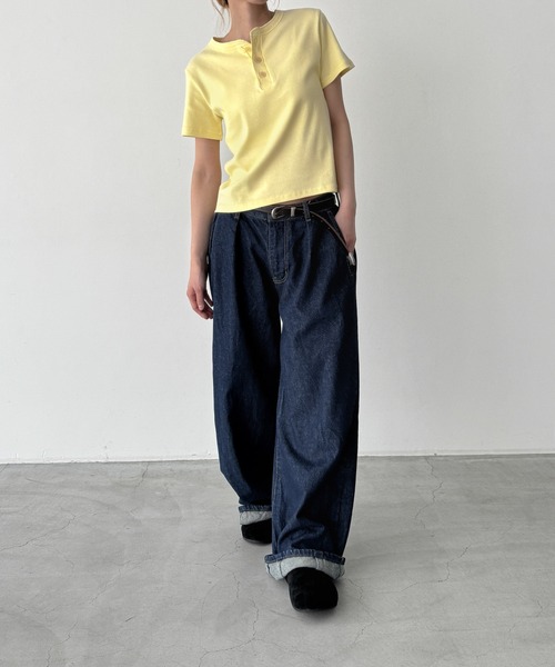 CANAL JEAN(キャナルジーン)の「HARING ヴィンテージコットンヘンリー半袖Tシャツ(Tシャツ/カットソー・レディース・ネイビー/ホワイト/カーキ/イエロー・ONE SIZE)」の15枚目の写真