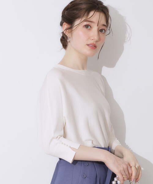 couture brooch(クチュールブローチ)の「前後2WAYサマードルマンニット(ニット/セーター・レディース・ネイビー/オフホワイト/レッド系・42/38)」の8枚目の写真
