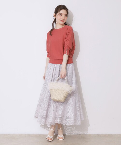 couture brooch(クチュールブローチ)の「前後2WAYサマードルマンニット(ニット/セーター・レディース・ネイビー/オフホワイト/レッド系・42/38)」の12枚目の写真