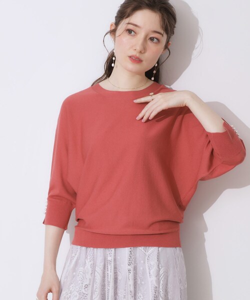 couture brooch(クチュールブローチ)の「前後2WAYサマードルマンニット(ニット/セーター・レディース・ネイビー/オフホワイト/レッド系・42/38)」の16枚目の写真