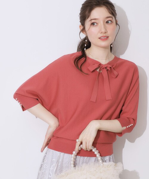 couture brooch(クチュールブローチ)の「前後2WAYサマードルマンニット(ニット/セーター・レディース・ネイビー/オフホワイト/レッド系・42/38)」の18枚目の写真