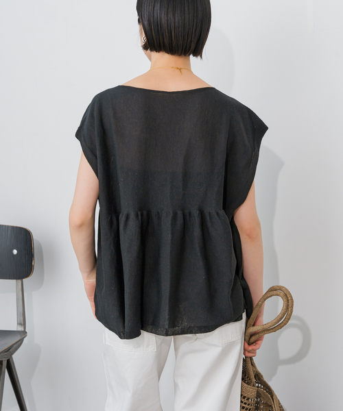 Spick & Span(スピックアンドスパン)の「《追加》手洗い可 / ギマコットンフレンチスリーブプルオーバー(ニット/セーター・レディース・ブラック/ベージュ系その他/ブルー・FREE)」の17枚目の写真