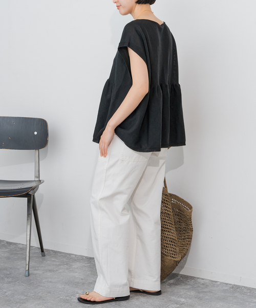 Spick & Span(スピックアンドスパン)の「《追加》手洗い可 / ギマコットンフレンチスリーブプルオーバー(ニット/セーター・レディース・ブラック/ベージュ系その他/ブルー・FREE)」の18枚目の写真