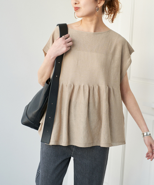 Spick & Span(スピックアンドスパン)の「《追加》手洗い可 / ギマコットンフレンチスリーブプルオーバー(ニット/セーター・レディース・ブラック/ベージュ系その他/ブルー・FREE)」の21枚目の写真