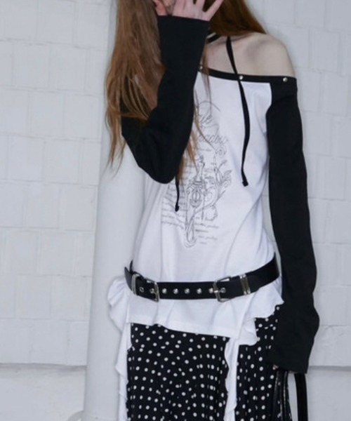 tシャツ 「NOT KNOWING」One Shoulder Raglan Ruffle Top レディース NOT KNOWING】One Shoulder Raglan Ruffle Top（Tシャツ