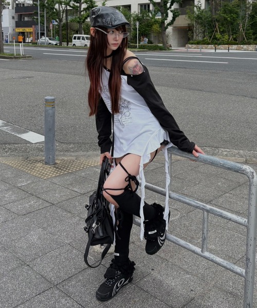 tシャツ 「NOT KNOWING」One Shoulder Raglan Ruffle Top レディース NOT KNOWING】One Shoulder Raglan Ruffle Top（Tシャツ