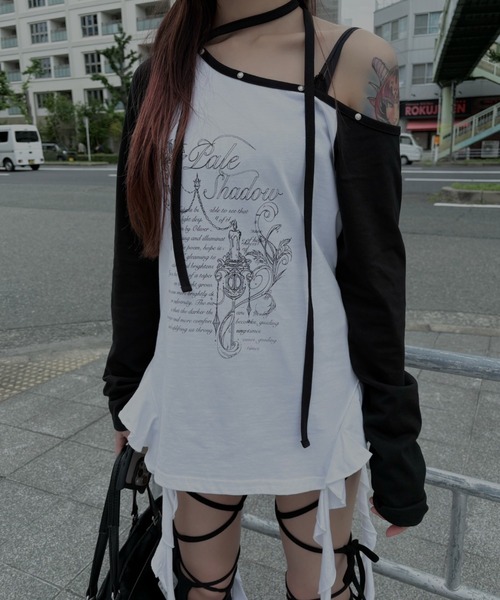tシャツ 「NOT KNOWING」One Shoulder Raglan Ruffle Top レディース NOT KNOWING】One Shoulder Raglan Ruffle Top（Tシャツ