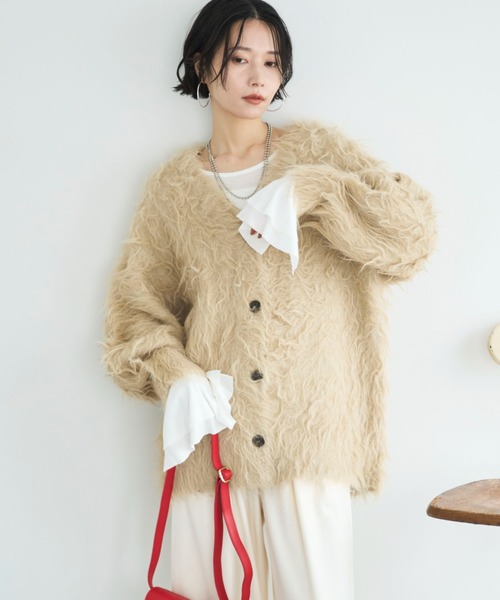 Doux archives（ドゥアルシーヴ）の「シャギーニットカーディガン（カーディガン/ボレロ・レディース・チャコールグレー/ブラウン/ベージュ・FREE）」の3枚目の写真