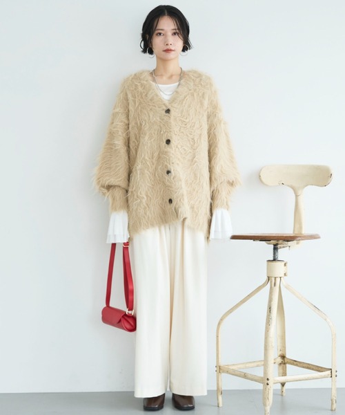 Doux archives（ドゥアルシーヴ）の「シャギーニットカーディガン（カーディガン/ボレロ・レディース・チャコールグレー/ブラウン/ベージュ・FREE）」の4枚目の写真