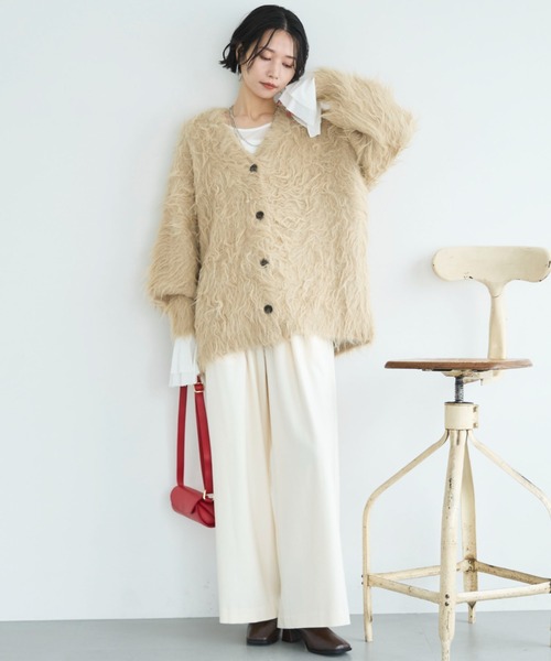 Doux archives（ドゥアルシーヴ）の「シャギーニットカーディガン（カーディガン/ボレロ・レディース・チャコールグレー/ブラウン/ベージュ・FREE）」の5枚目の写真