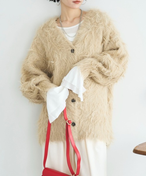 Doux archives（ドゥアルシーヴ）の「シャギーニットカーディガン（カーディガン/ボレロ・レディース・チャコールグレー/ブラウン/ベージュ・FREE）」の19枚目の写真