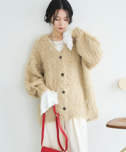 Doux archives（ドゥアルシーヴ）の「シャギーニットカーディガン（カーディガン/ボレロ・レディース・チャコールグレー/ブラウン/ベージュ・FREE）」の14枚目の写真