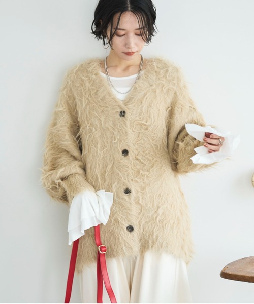 Doux archives（ドゥアルシーヴ）の「シャギーニットカーディガン（カーディガン/ボレロ・レディース・チャコールグレー/ブラウン/ベージュ・FREE）」の18枚目の写真