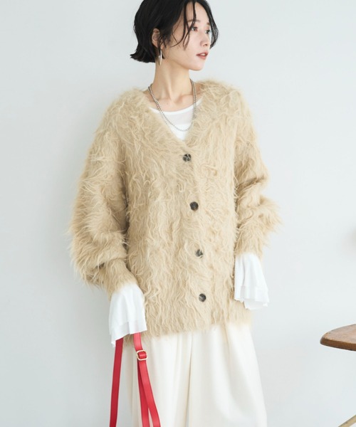 Doux archives（ドゥアルシーヴ）の「シャギーニットカーディガン（カーディガン/ボレロ・レディース・チャコールグレー/ブラウン/ベージュ・FREE）」の13枚目の写真