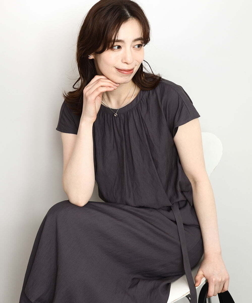 OFUON le MK(オフオンルエムケー)の「リネンライクウエスト切り替えワンピース/洗える/WEB限定(ワンピース・レディース・ブルー/ブラウン系その他/モカ・38)」の3枚目の写真