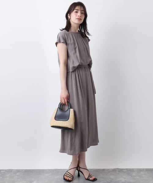 OFUON le MK(オフオンルエムケー)の「リネンライクウエスト切り替えワンピース/洗える/WEB限定(ワンピース・レディース・ブルー/ブラウン系その他/モカ・38)」の15枚目の写真