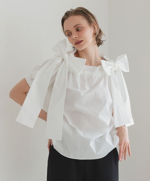 DONOBAN(ドノバン)の「ショルダーリボンブラウス(シャツ/ブラウス・レディース・ブラック/ホワイト/チェック・ONE)」の4枚目の写真