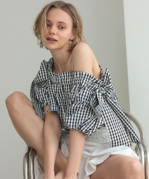 DONOBAN(ドノバン)の「ショルダーリボンブラウス(シャツ/ブラウス・レディース・ブラック/ホワイト/チェック・ONE)」の17枚目の写真