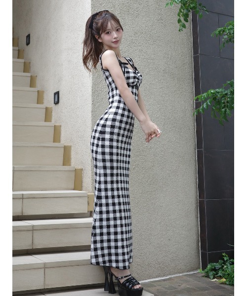 ギンガムジャガードニットロングワンピース（ワンピース