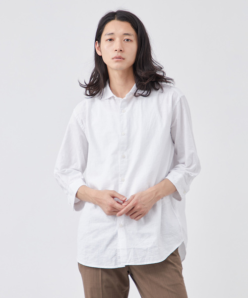 B.C STOCK(ベーセーストック)の「コットンリネン 7分袖シャツ(シャツ/ブラウス・メンズ・ホワイト/チャコールグレー/カーキ/サックスブルー・MEDIUM/LARGE/X-LARGE)」の1枚目の写真