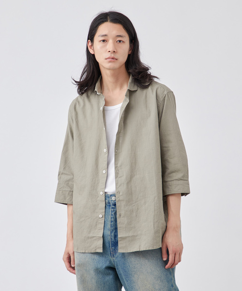 B.C STOCK(ベーセーストック)の「コットンリネン 7分袖シャツ(シャツ/ブラウス・メンズ・ホワイト/チャコールグレー/カーキ/サックスブルー・MEDIUM/LARGE/X-LARGE)」の3枚目の写真