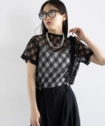 バイアスチェック/ハイネックシアートップス