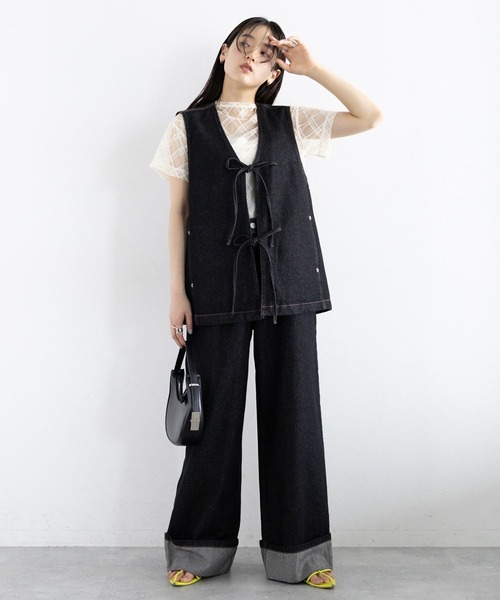 RAGEBLUE(レイジブルー)の「バイアスチェック/ハイネックシアートップス(Tシャツ/カットソー・レディース・ホワイト/ブラック・FREE)」の4枚目の写真