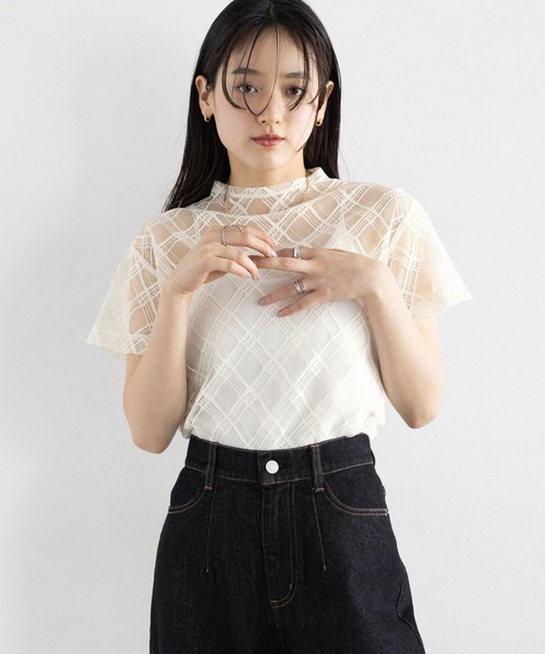 RAGEBLUE(レイジブルー)の「バイアスチェック/ハイネックシアートップス(Tシャツ/カットソー・レディース・ホワイト/ブラック・FREE)」の10枚目の写真