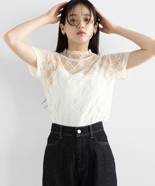 RAGEBLUE(レイジブルー)の「バイアスチェック/ハイネックシアートップス(Tシャツ/カットソー・レディース・ホワイト/ブラック・FREE)」の11枚目の写真