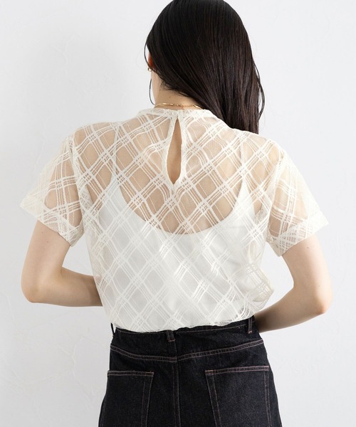 RAGEBLUE(レイジブルー)の「バイアスチェック/ハイネックシアートップス(Tシャツ/カットソー・レディース・ホワイト/ブラック・FREE)」の13枚目の写真