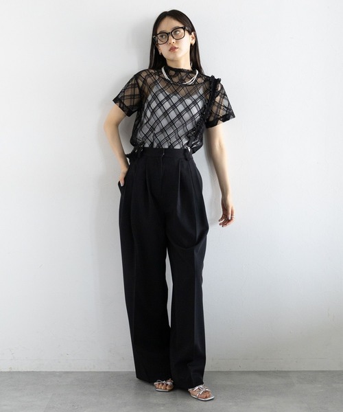 RAGEBLUE(レイジブルー)の「バイアスチェック/ハイネックシアートップス(Tシャツ/カットソー・レディース・ホワイト/ブラック・FREE)」の14枚目の写真