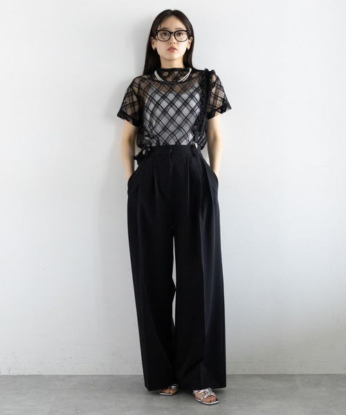 RAGEBLUE(レイジブルー)の「バイアスチェック/ハイネックシアートップス(Tシャツ/カットソー・レディース・ホワイト/ブラック・FREE)」の15枚目の写真