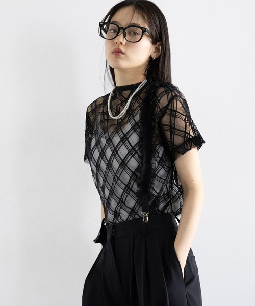 RAGEBLUE(レイジブルー)の「バイアスチェック/ハイネックシアートップス(Tシャツ/カットソー・レディース・ホワイト/ブラック・FREE)」の18枚目の写真