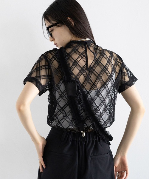 RAGEBLUE(レイジブルー)の「バイアスチェック/ハイネックシアートップス(Tシャツ/カットソー・レディース・ホワイト/ブラック・FREE)」の19枚目の写真