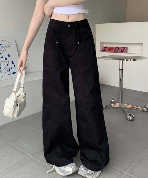 LADY LIKE(レディライク)の「センターステッチワイドチノパンツ(チノパンツ・レディース・モカ/ブラック/ライトベージュ・M)」の2枚目の写真
