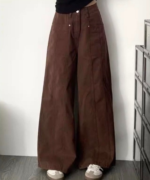 LADY LIKE(レディライク)の「センターステッチワイドチノパンツ(チノパンツ・レディース・モカ/ブラック/ライトベージュ・M)」の1枚目の写真
