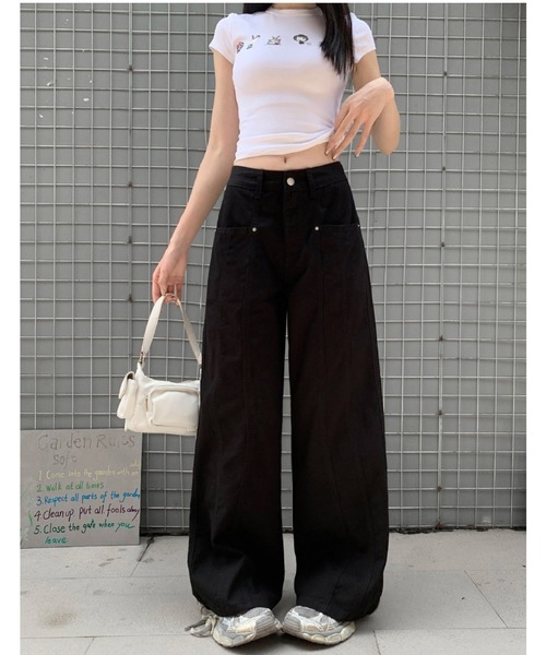 LADY LIKE(レディライク)の「センターステッチワイドチノパンツ(チノパンツ・レディース・モカ/ブラック/ライトベージュ・M)」の8枚目の写真