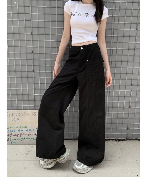 LADY LIKE(レディライク)の「センターステッチワイドチノパンツ(チノパンツ・レディース・モカ/ブラック/ライトベージュ・M)」の4枚目の写真