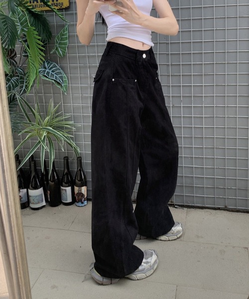 LADY LIKE(レディライク)の「センターステッチワイドチノパンツ(チノパンツ・レディース・モカ/ブラック/ライトベージュ・M)」の5枚目の写真