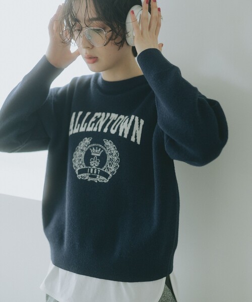 B:MING by BEAMS（ビーミングバイビームス）の「ロゴ ジャカード ニット (手洗い可)（ニット/セーター・レディース・ホワイト系その他5/ライトグレー/ネイビー・ONE SIZE）」の6枚目の写真