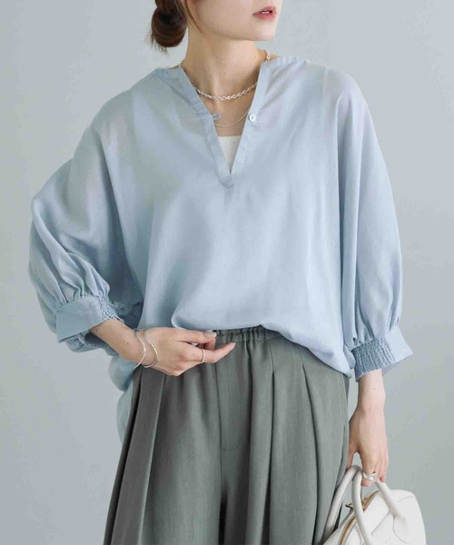 ブラウス シャツ バックラッフルスキッパーシアーブラウス レディース バックラッフルスキッパーシアーブラウス（シャツ/ブラウス